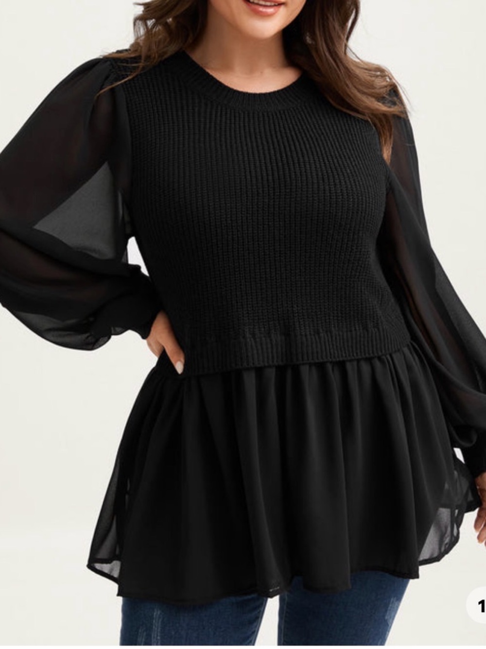 BloomChic Black Balloon Sleeve Twofer Sweater Top size 3x (22-24)